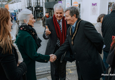 Lady Dunraven introduced to Bridgend Mayor by Julian Golunski of Cooke & Arkwright